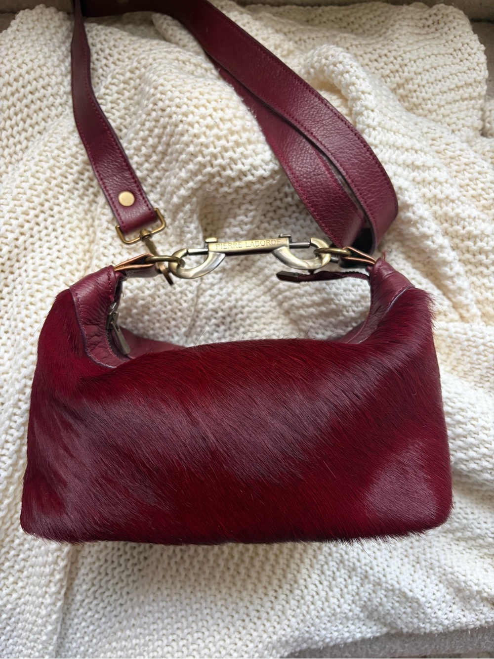 Pierre Laborde Cowhide Small Burgundy Shoulder Bag